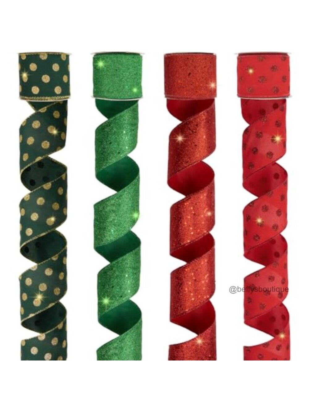 Wired Christmas Ribbon 4 Rolls 2.5in x 8yd Glitter Polka Dot Burlap Satin